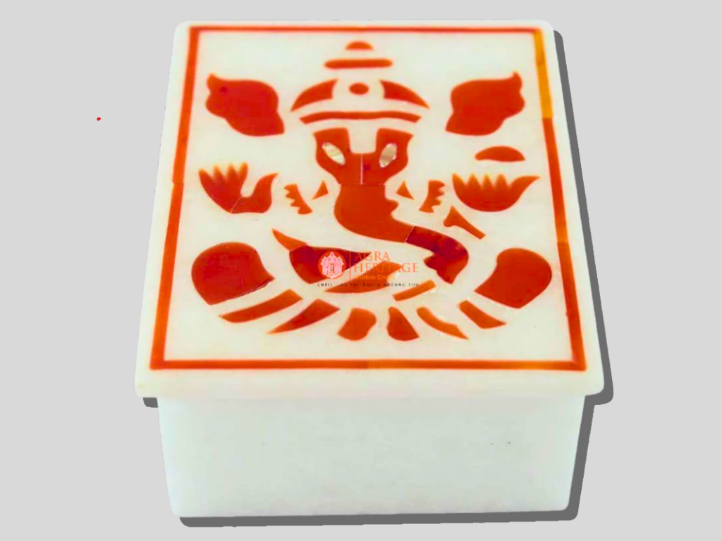 Carnelian Stone Ganesha Art Jewelry Keepsake Box